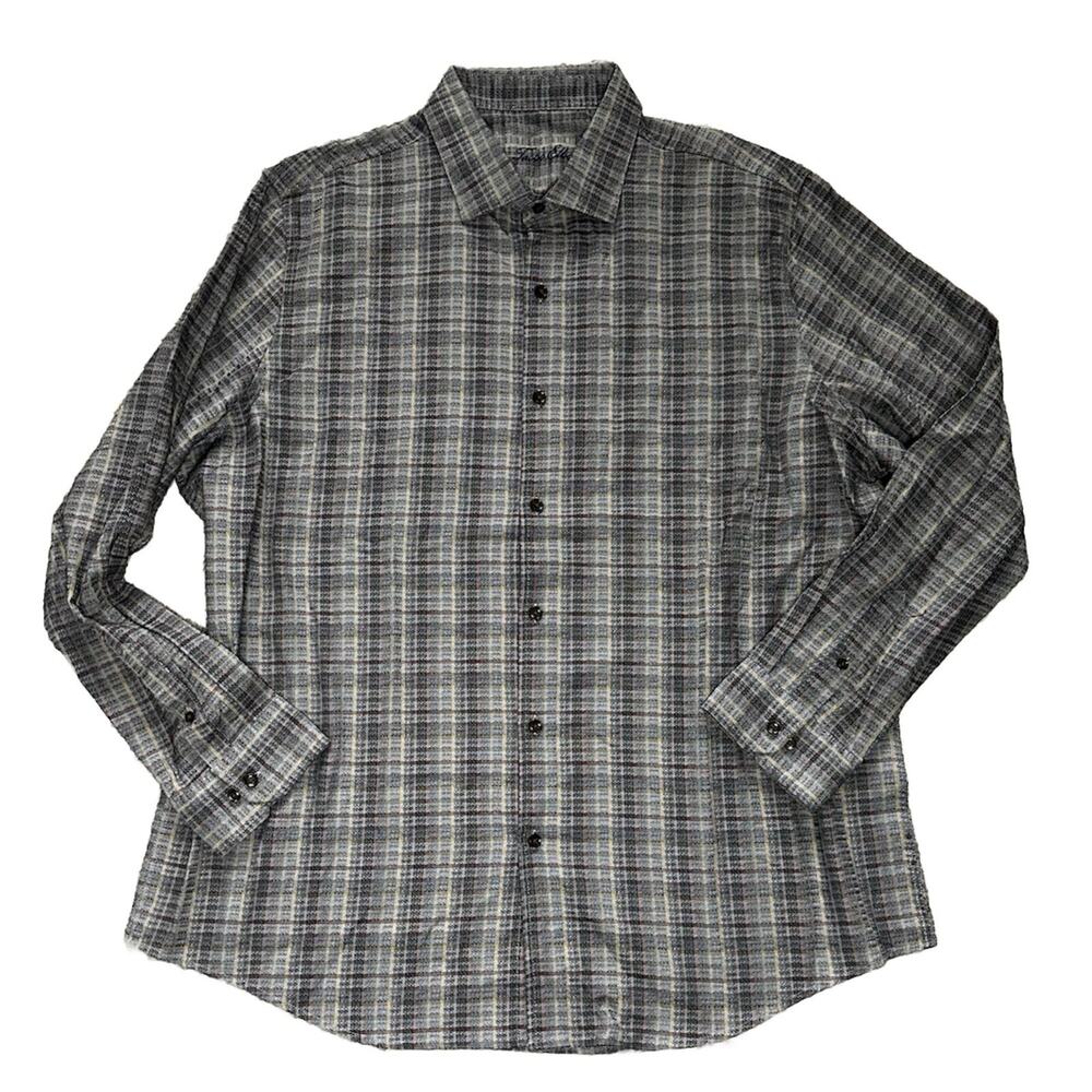 New Tasso Elba Grey Table Long Sleeve Gray Plaid Button Down Shirt XXL NWT